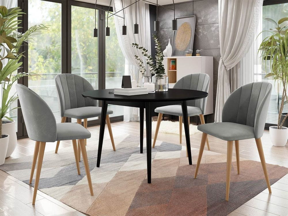 Veneti Jedálenský stôl 100 cm so 4 stoličkami NOWEN 1 - čierny / prírodné drevo / šedý